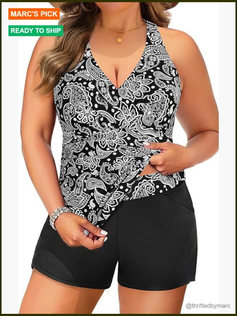 Plus Size Tankini Swimsuit 2 Piece Tummy Control with Pockets
